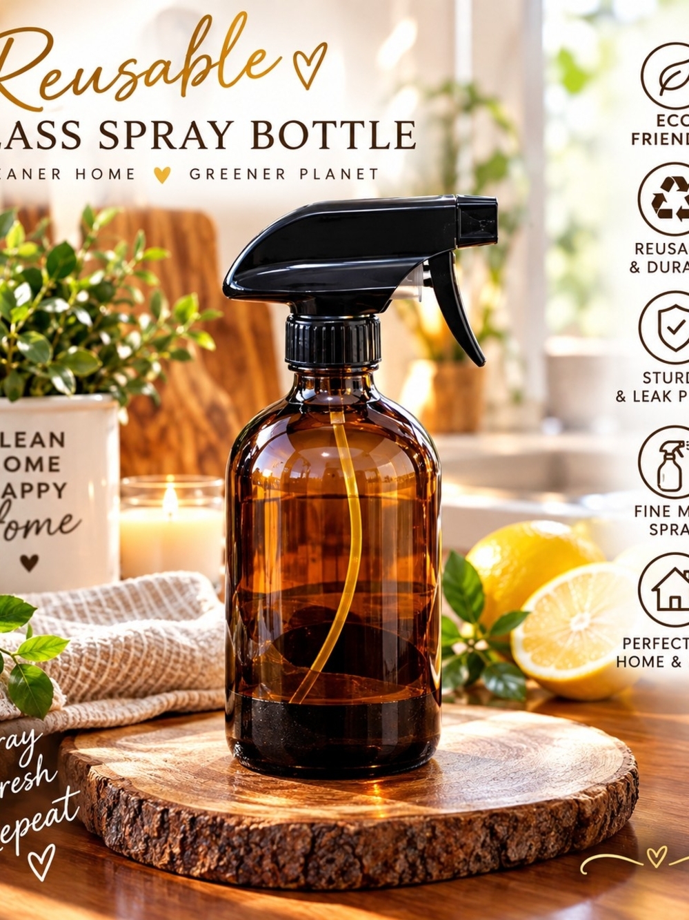Amber Glass Spray bottle/Silicone base Great for cleaning spray mists DIY Solns